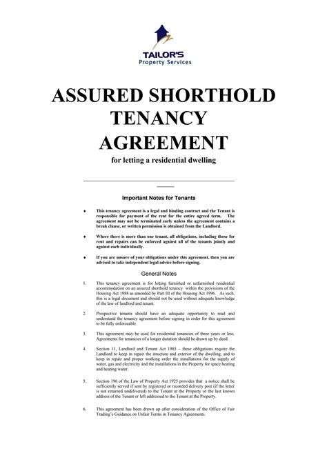 Assured Shorthold Tenancy Agreement | Leasehold Estate | Landlord
